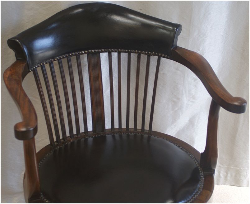 9060 Antique Victorian Mahogany & Leather Desk Chair Back & Seat (3)